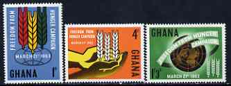 Ghana 1963 Freedom From Hunger set of 3 unmounted mint, SG 300-02