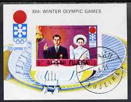 Fujeira 1971 Sapporo Winter Olympics imperf m/sheet Japanese Crown Prince & Stadium) cto used, Mi BL 64B