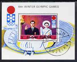 Fujeira 1971 Sapporo Winter Olympics perf m/sheet Japanese Crown Prince & Stadium) cto used, Mi BL 64A
