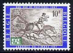 Belgium 1967 Telecommunications Day - opt on Stamp Day (19th cent Postman) unmounted mint, SG 2021