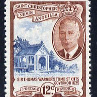 St Kitts-Nevis 1952 KG6 Warner's Tomb 12c from Pictorial def set unmounted mint SG 100