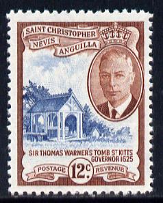 St Kitts-Nevis 1952 KG6 Warner's Tomb 12c from Pictorial def set unmounted mint SG 100