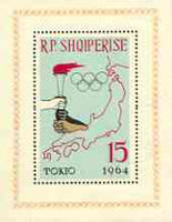 Albania 1963 Tokyo Olympic Games (2nd issue) perf m/sheet (Torch & Map) unmounted mint, SG MS 758a, Mi BL 19A