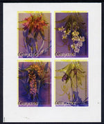 Guyana 1985-89 Orchids Series 2 Plate 46, 55, 57 & 81 (Sanders' Reichenbachia) unmounted mint imperf se-tenant sheetlet of 4 in blue & red colours only with black & yellow from another value (plate 16) printed inverted, most unusual and spectacular