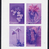 Guyana 1985-89 Orchids Series 2 Plate 46, 55, 57 & 81 (Sanders' Reichenbachia) unmounted mint imperf se-tenant sheetlet of 4 in blue & red colours only