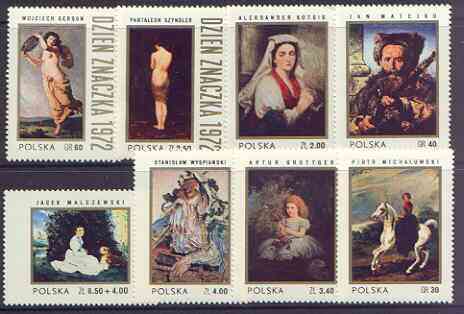 Poland 1972 Stamp Day - Polish Paintings perf set of 8 unmounted mint, SG 2172-79