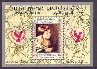 Aden - Upper Yafa 1967 UNICEF - Paintings of Children imperf m/sheet (Murillo) cto used used, Mi BL15