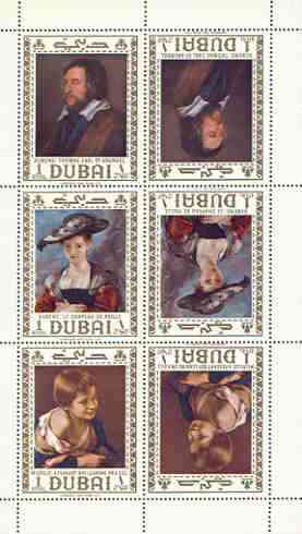 Dubai 1967 Paintings perf m/sheet containing the set of 3 each in tete-beche pairs unmounted mint, SG MS 256