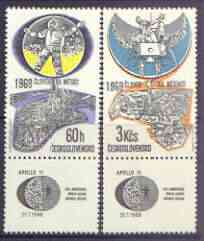 Czechoslovakia 1969 1st Man on the Moon perf set of 2 plus labels unmounted mint, SG 1839-40