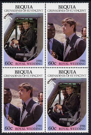 St Vincent - Bequia 1986 Royal Wedding 60c in unmounted mint block of 4 (2 se-tenant pairs)