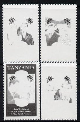 Tanzania 1986 Royal Wedding (Andrew & Fergie) the unissued perf set of 4 values (10s, 20s, 60s & 80s) in proof singles printed in black colour only unmounted mint