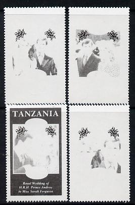 Tanzania 1986 Royal Wedding (Andrew & Fergie) the unissued perf set of 4 values (10s, 20s, 60s & 80s) in proof singles printed in black colour only unmounted mint