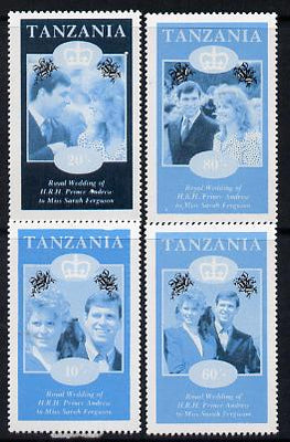 Tanzania 1986 Royal Wedding (Andrew & Fergie) the unissued perf set of 4 values (10s, 20s, 60s & 80s) in proof singles printed in blue & black colours only unmounted mint