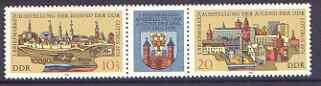 Germany - East 1978 National Youth Stamp Exhibition se-tenant pair plus label unmounted mint, SG E2058a