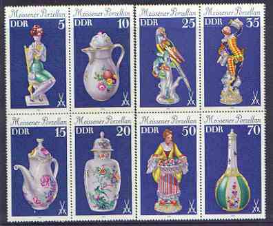 Germany - East 1979 Meissen Porcelain set of 8 in two se-tenant blocks of 4 unmounted mint, SG E2173-80