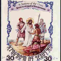Lesotho 1985 Easter The Stations of the Cross #10 - Jesus is,stripped of his Garments - imperf cromalin (plastic-coated proof) as issued but without blue background, with Artist's name and denominated 30s (crossed out and marked 2……Details Below
