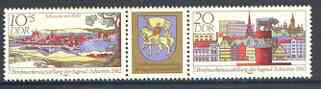 Germany - East 1982 National Youth Stamp Exhibition se-tenant pair plus label unmounted mint, SG E2430a