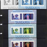 Tanzania 1985 Life & Times of HM Queen Mother m/sheet (containing SG 426 & 428) imperf set of 5 progressive colour proofs unmounted mint