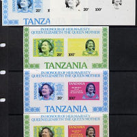 Tanzania 1985 Life & Times of HM Queen Mother m/sheet (containing SG 425 & 427) imperf set of 5 progressive colour proofs unmounted mint