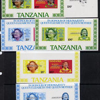 Tanzania 1986 Queen Mother m/sheet (containing SG 425 & 427 with 'AMERIPEX 86' opt in silver) set of 6 imperf progressive colour proofs unmounted mint