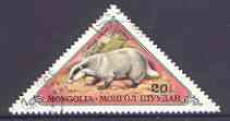 Mongolia 1973 Eurasian Badger Triangular shaped 20m (from Small Fur Animals set) fine used, SG 775