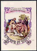 Lesotho 1985 Easter The Stations of the Cross #14 - Jesus is laid in the Sepulchre - imperf cromalin (plastic-coated proof) as issued but without blue background, with Artist's name and denominated 30s (crossed out and marked 20) ……Details Below
