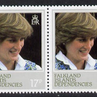 Falkland Islands Dependencies 1982 Princess Di's 21st Birthday 17p pair perf 13.5 variety unmounted mint (SG 109a)