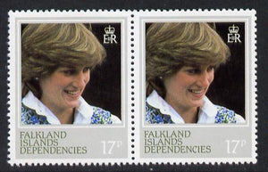 Falkland Islands Dependencies 1982 Princess Di's 21st Birthday 17p pair perf 13.5 variety unmounted mint (SG 109a)