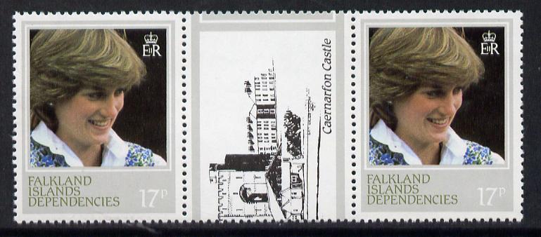 Falkland Islands Dependencies 1982 Princess Di's 21st Birthday 17p the scarce perf 13.5 in unmounted mint gutter pair (SG 109a)