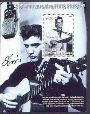 Congo 2002 25th Death Anniversary of Elvis Presley perf souvenir sheet #3 (1955 B&W pic of Elvis in recording studio) unmounted mint