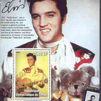 Congo 2002 25th Death Anniversary of Elvis Presley perf souvenir sheet #5 (1957 colour pic of Elvis with Teddy Bears) unmounted mint