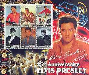 Benin 2002 Elvis Presley 25th Death Anniversary special large perf sheet containing 6 values unmounted mint