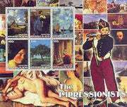 Benin 2002 The Impressionists #5 special large perf sheet containing 6 values unmounted mint