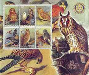 Benin 2002 Birds of Prey #2 special large perf sheet containing 6 values each with Rotary Logo unmounted mint