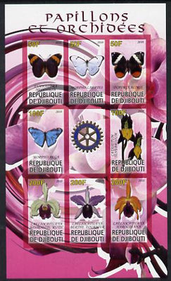 Djibouti 2010 Butterflies & Orchids #2 imperf sheetlet containing 8 values plus label with Rotary logo unmounted mint