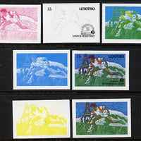 Lesotho 1988 Tennis Federation 12s (Yannick Noah) unmounted mint set of 7 imperf progressive colour proofs comprising the 4 individual colours plus 2, 3 and all 4-colour composites (as SG 843)