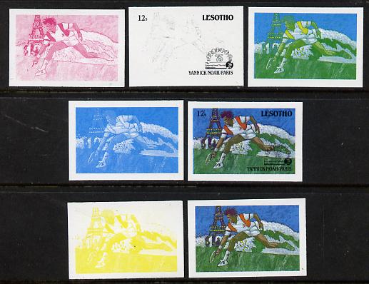 Lesotho 1988 Tennis Federation 12s (Yannick Noah) unmounted mint set of 7 imperf progressive colour proofs comprising the 4 individual colours plus 2, 3 and all 4-colour composites (as SG 843)