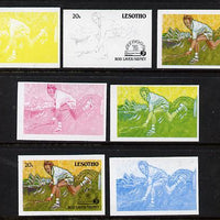 Lesotho 1988 Tennis Federation 20s (Rod Laver) unmounted mint set of 7 imperf progressive colour proofs comprising the 4 individual colours plus 2, 3 and all 4-colour composites (as SG 844)