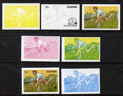 Lesotho 1988 Tennis Federation 20s (Rod Laver) unmounted mint set of 7 imperf progressive colour proofs comprising the 4 individual colours plus 2, 3 and all 4-colour composites (as SG 844)