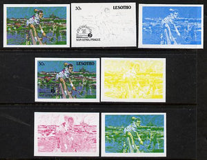 Lesotho 1988 Tennis Federation 30s (Ivan Lendl) unmounted mint set of 7 imperf progressive colour proofs comprising the 4 individual colours plus 2, 3 and all 4-colour composites (as SG 845)