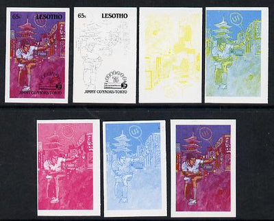 Lesotho 1988 Tennis Federation 65s (Jimmy Connors) unmounted mint set of 7 imperf progressive colour proofs comprising the 4 individual colours plus 2, 3 and all 4-colour composites (as SG 846)