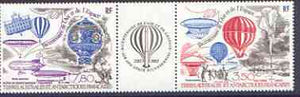 French Southern & Antarctic Territories 1984 Bicentenary of Manned Flight, se-tenant strip of 2 plus label (Balloons & Airships) unmounted mint, SG 190a