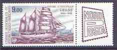 French Southern & Antarctic Territories 1984 Nordposta Stamp Exhibition - Survey Barquentine Gauss 9f plus se-tenant label unmounted mint, SG 195