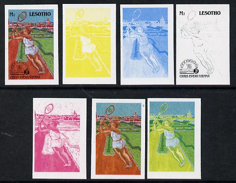 Lesotho 1988 Tennis Federation 2m (Chris Evert) unmounted mint set of 7 imperf progressive colour proofs comprising the 4 individual colours plus 2, 3 and all 4-colour composites (as SG 849)