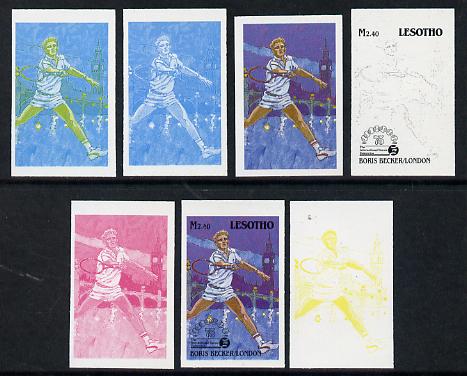 Lesotho 1988 Tennis Federation 2m40 (Boris Becker) unmounted mint set of 7 imperf progressive colour proofs comprising the 4 individual colours plus 2, 3 and all 4-colour composites (as SG 850)