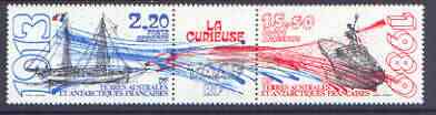 French Southern & Antarctic Territories 1989 Ships perf strip of 2 plus label unmounted mint, SG 250a