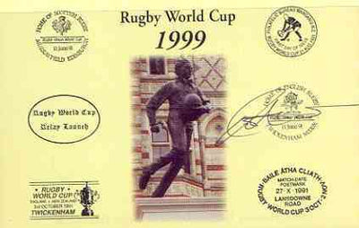 Postcard privately produced in 1999 (coloured) for the Rugby World Cup, signed by Rob Andrew (England - 71 caps & British Lions) unused and pristine
