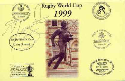 Postcard privately produced in 1999 (coloured) for the Rugby World Cup, signed by Inga Tuigamala (New Zealand - 19 caps, Western Samoa & Newcastle) unused and pristine