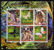 Benin 2007 Owls & Butterflies imperf sheetlet containing 6 values unmounted mint. Note this item is privately produced and is offered purely on its thematic appeal