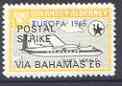 Guernsey - Alderney 1971 POSTAL STRIKE overprinted on Dart Herald 1s (from 1965 Europa Aircraft set) additionaly overprinted 'VIA BAHAMAS £6' unmounted mint